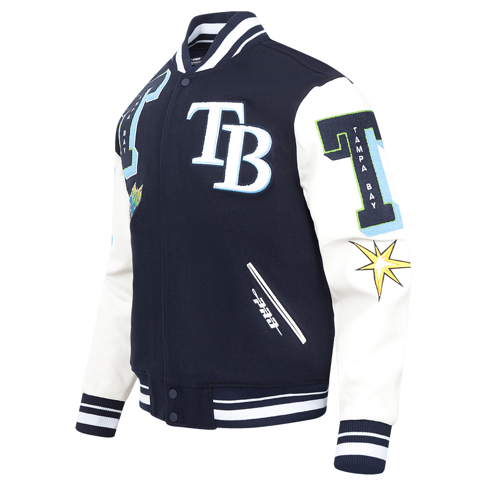 MLB TAMPA BAY RAYS MASHUP MEN'S RIB WOOL VARSITY JACKET (MIDNIGHT NAVY/WHITE)