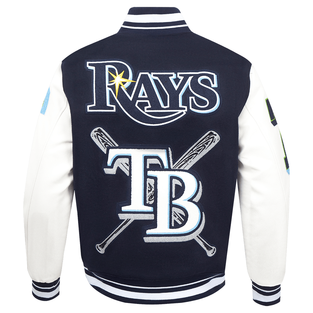 MLB TAMPA BAY RAYS MASHUP MEN'S RIB WOOL VARSITY JACKET (MIDNIGHT NAVY/WHITE)