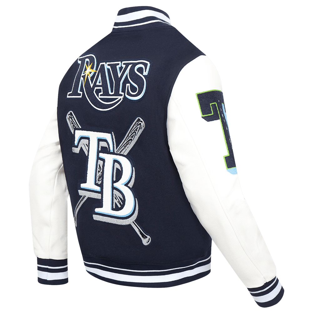 MLB TAMPA BAY RAYS MASHUP MEN'S RIB WOOL VARSITY JACKET (MIDNIGHT NAVY/WHITE)