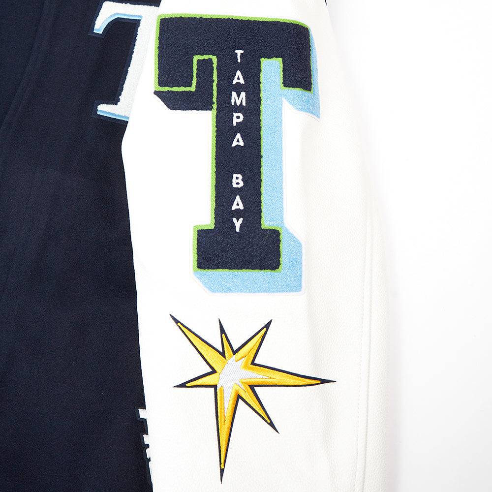 MLB TAMPA BAY RAYS MASHUP MEN'S RIB WOOL VARSITY JACKET (MIDNIGHT NAVY/WHITE)