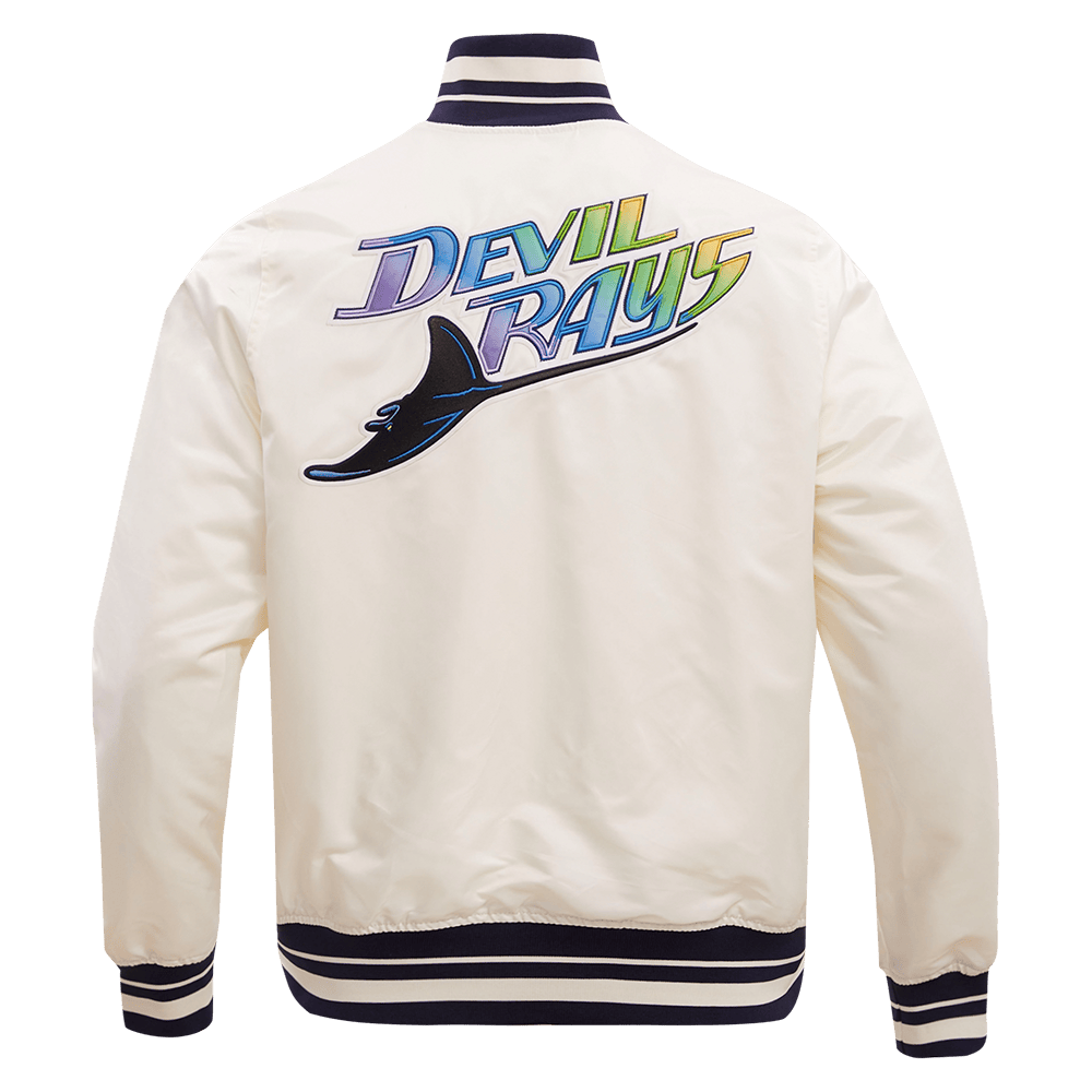 MLB TAMPA DEVIL RAYS RETRO CLASSIC MEN'S RIB SATIN JACKET (EGGSHELL/ MIDNIGHT NAVY)