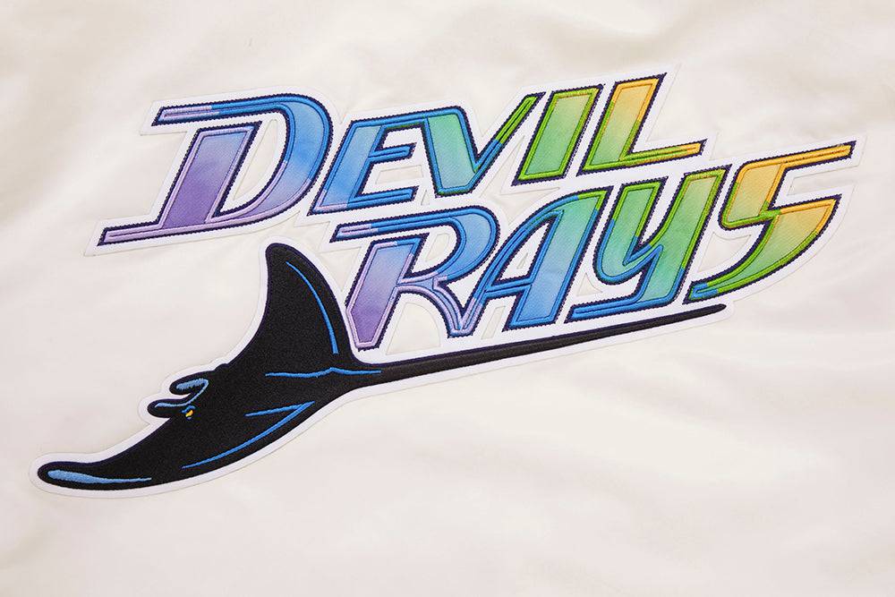 MLB TAMPA DEVIL RAYS RETRO CLASSIC MEN'S RIB SATIN JACKET (EGGSHELL/ MIDNIGHT NAVY)