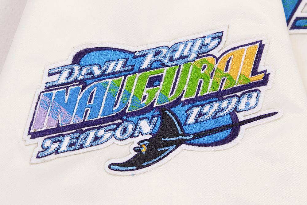 MLB TAMPA DEVIL RAYS RETRO CLASSIC MEN'S RIB SATIN JACKET (EGGSHELL/ MIDNIGHT NAVY)