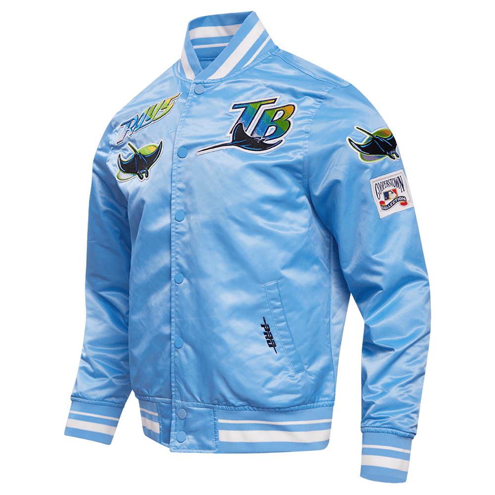 MLB TAMPA DEVIL RAYS RETRO CLASSIC MEN'S RIB SATIN JACKET (UNIVERSITY BLUE)