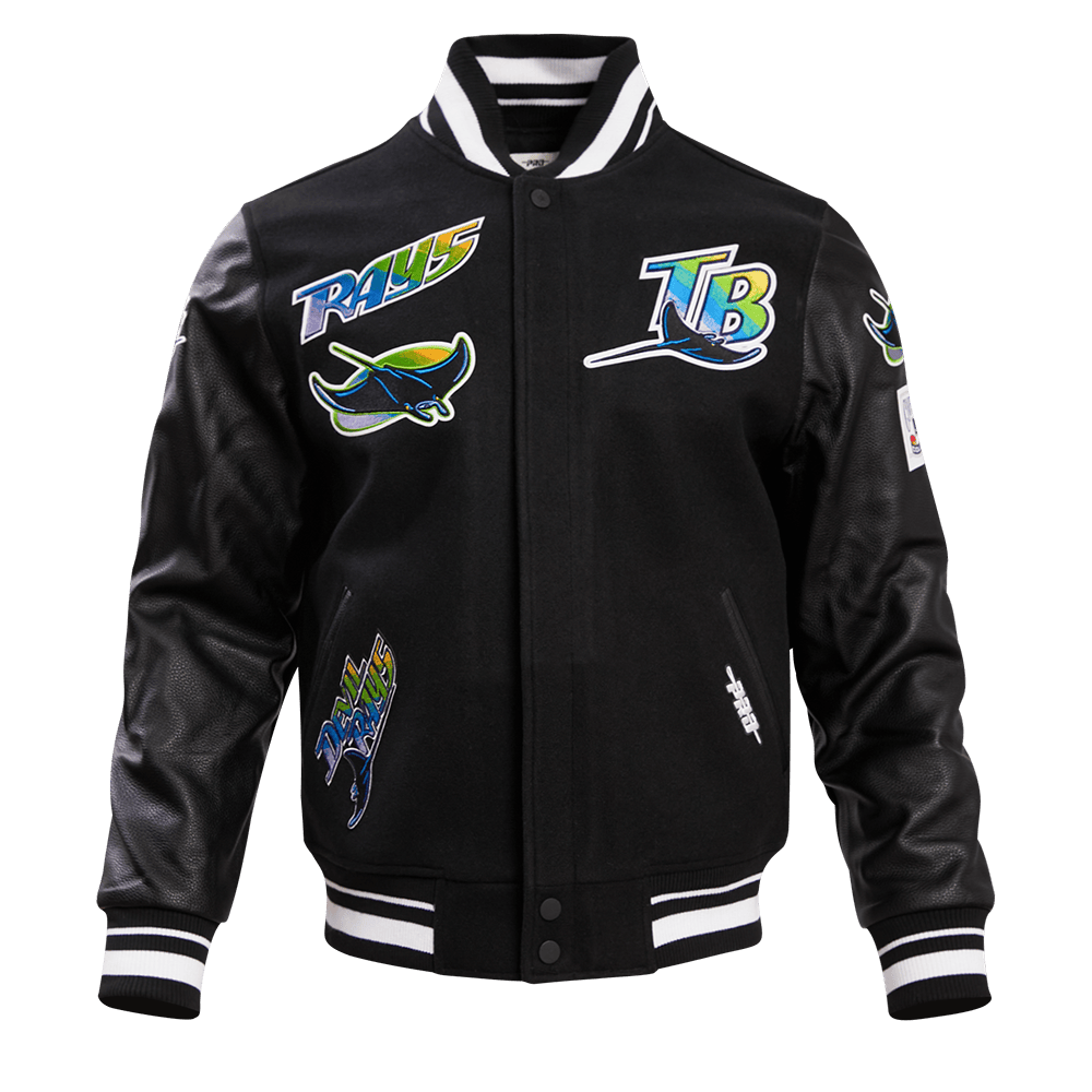 MLB TAMPA DEVIL RAYS RETRO CLASSIC MEN'S RIB WOOL VARSITY JACKET (BLACK/WHITE)