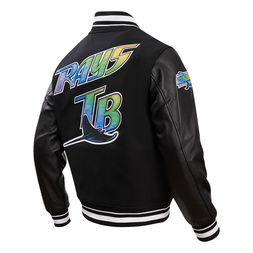 MLB TAMPA DEVIL RAYS RETRO CLASSIC MEN'S RIB WOOL VARSITY JACKET (BLACK/WHITE)