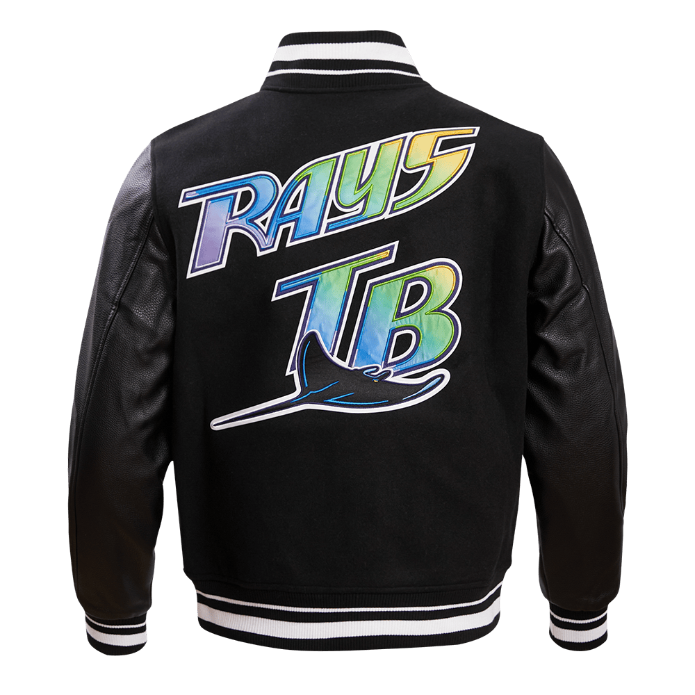 MLB TAMPA DEVIL RAYS RETRO CLASSIC MEN'S RIB WOOL VARSITY JACKET (BLACK/WHITE)