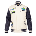 CHAQUETA UNIVERSITARIA CLÁSICA RETRO DE LANA ACANALADA PARA HOMBRE MLB TAMPA DEVIL RAYS (BLANCO HUESO/ AZUL MARINO NOCTURNO)