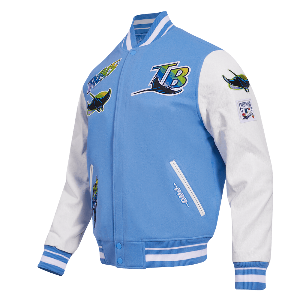 MLB TAMPA DEVIL RAYS RETRO CLASSIC MEN'S RIB WOOL VARSITY JACKET (UNIVERSITY BLUE/WHITE)