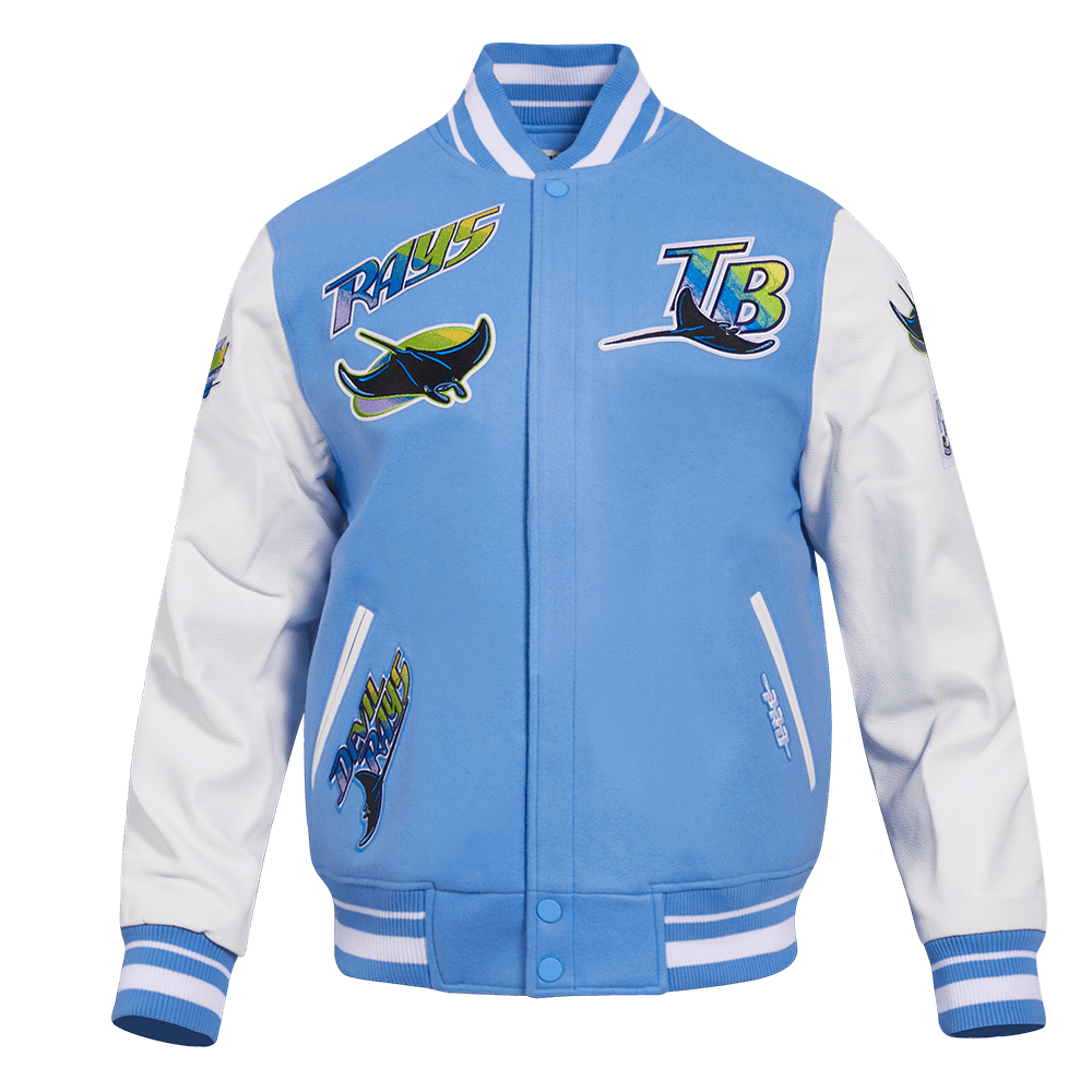 MLB TAMPA DEVIL RAYS RETRO CLASSIC MEN'S RIB WOOL VARSITY JACKET (UNIVERSITY BLUE/WHITE)