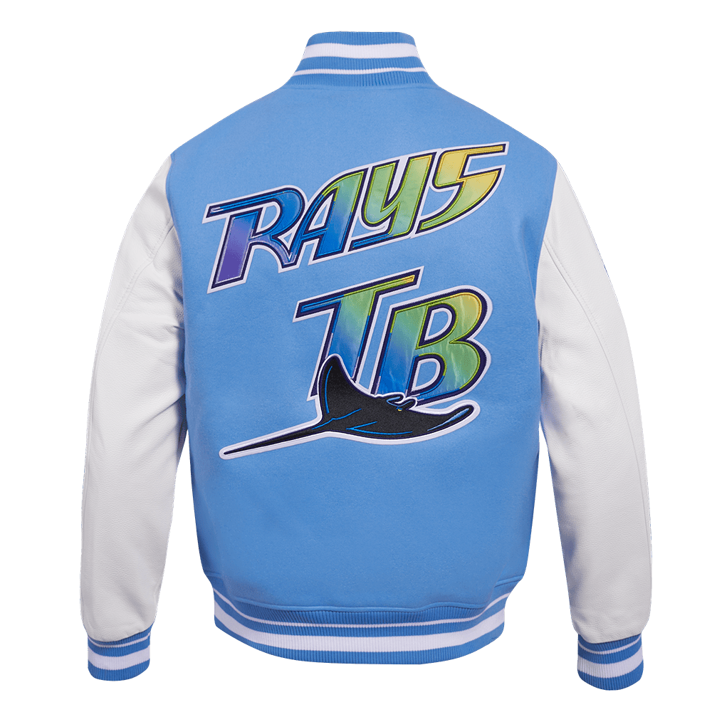 MLB TAMPA DEVIL RAYS RETRO CLASSIC MEN'S RIB WOOL VARSITY JACKET (UNIVERSITY BLUE/WHITE)