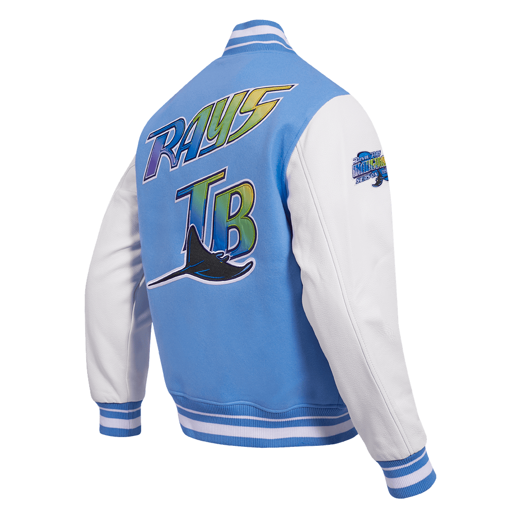MLB TAMPA DEVIL RAYS RETRO CLASSIC MEN'S RIB WOOL VARSITY JACKET (UNIVERSITY BLUE/WHITE)