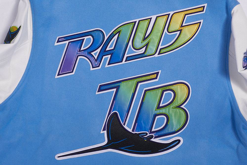 MLB TAMPA DEVIL RAYS RETRO CLASSIC MEN'S RIB WOOL VARSITY JACKET (UNIVERSITY BLUE/WHITE)