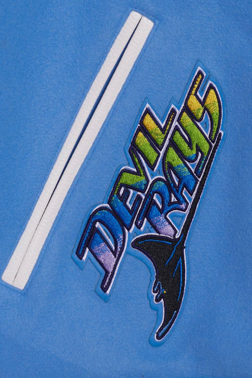 MLB TAMPA DEVIL RAYS RETRO CLASSIC MEN'S RIB WOOL VARSITY JACKET (UNIVERSITY BLUE/WHITE)