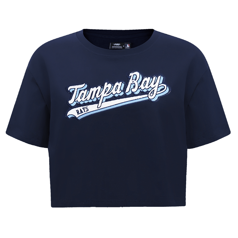 MLB TAMPA BAY RAYS SCRIPT TAIL WOMEN'S SINGLE JERSEY BOXY TOP (MIDNIGHT NAVY)