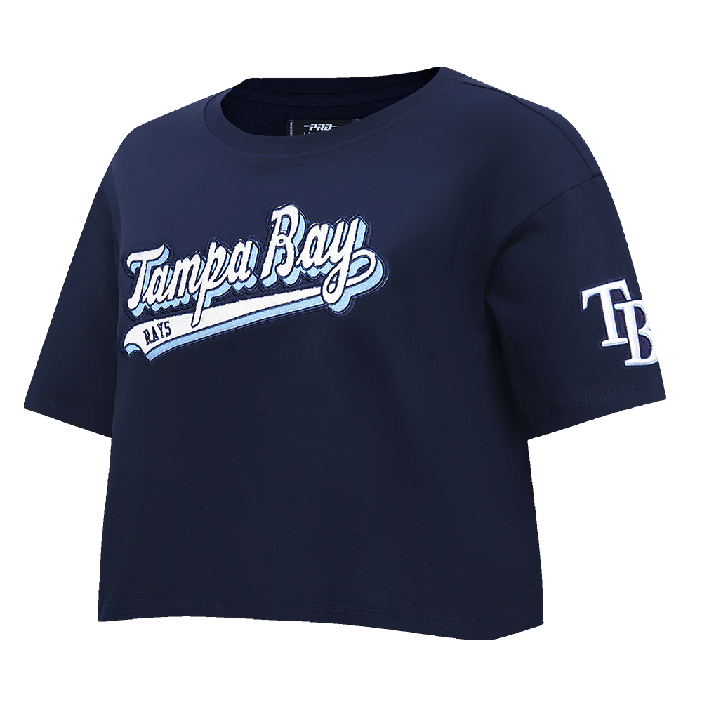 MLB TAMPA BAY RAYS SCRIPT TAIL WOMEN'S SINGLE JERSEY BOXY TOP (MIDNIGHT NAVY)
