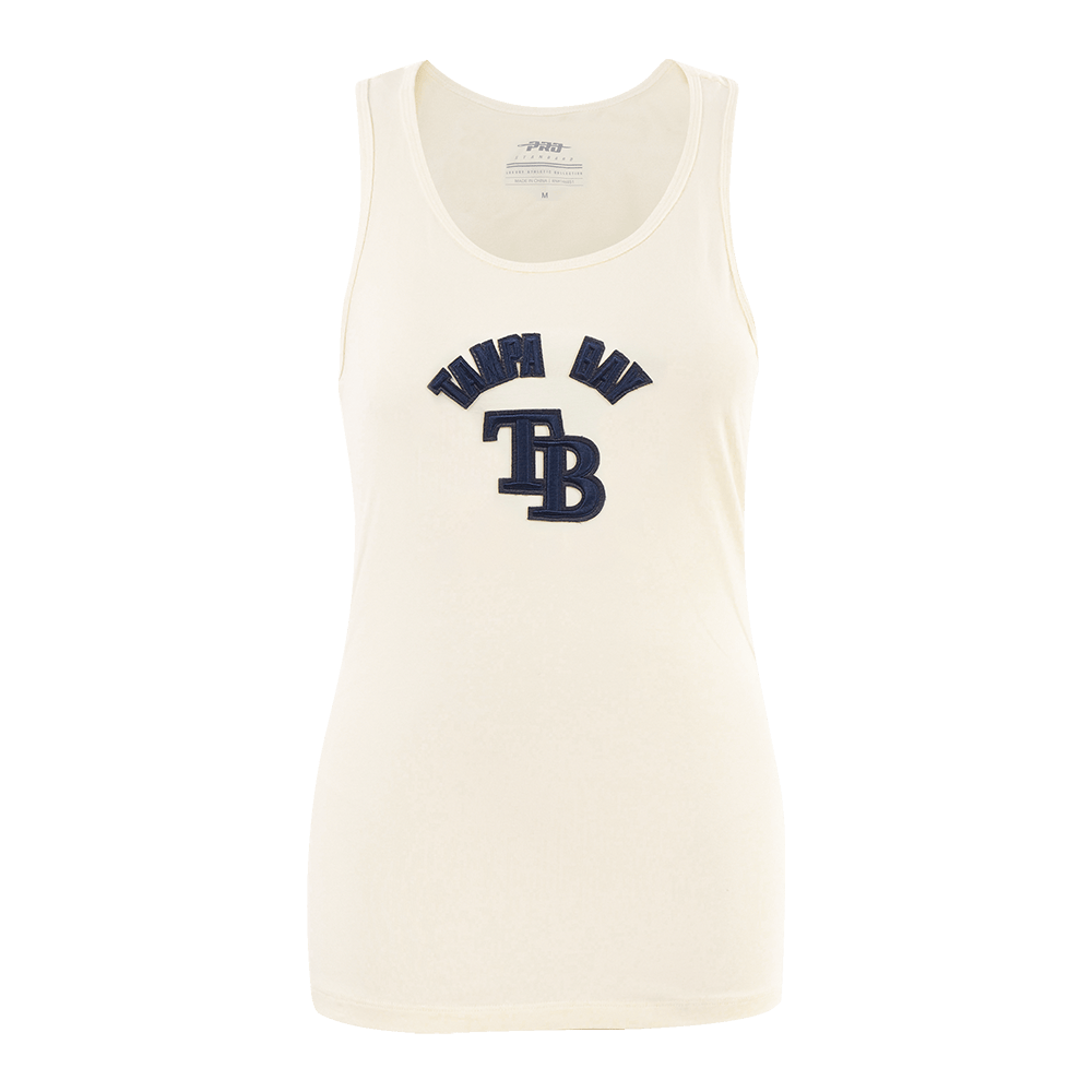 CAMISETA DEPORTIVA DE MUJER MLB TAMPA BAY RAYS TRIPLE TONAL DE CORTE RELAJADO CON ESPALDA DE NADADORA (BLANCO HUEVO)