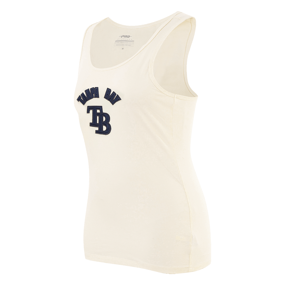 CAMISETA DEPORTIVA DE MUJER MLB TAMPA BAY RAYS TRIPLE TONAL DE CORTE RELAJADO CON ESPALDA DE NADADORA (BLANCO HUEVO)