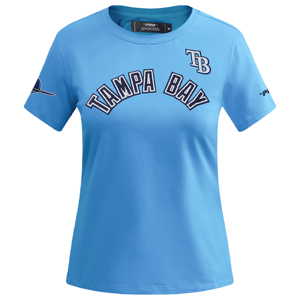 MLB TAMPA BAY RAYS CLASSIC SHORT SLEEVE WOMEN'S SINGLE JERSEY SLIM FIT TOP (UNIVERSITY BLUE)