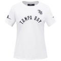 TOP MUJER MLB TAMPA BAY RAYS CLASSIC DE MANGA CORTA, JERSEY SIMPLE Y CORTE AJUSTADO (BLANCO)