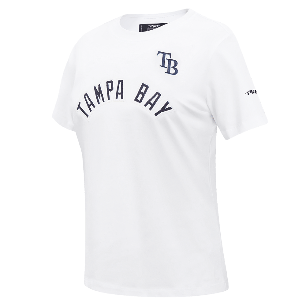 TOP MUJER MLB TAMPA BAY RAYS CLASSIC DE MANGA CORTA, JERSEY SIMPLE Y CORTE AJUSTADO (BLANCO)