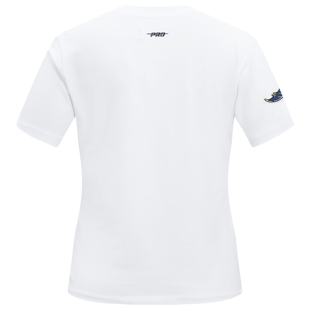TOP MUJER MLB TAMPA BAY RAYS CLASSIC DE MANGA CORTA, JERSEY SIMPLE Y CORTE AJUSTADO (BLANCO)
