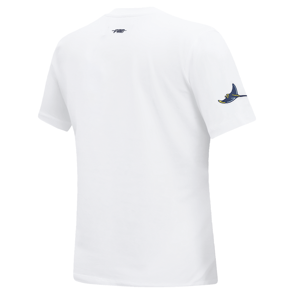 TOP MUJER MLB TAMPA BAY RAYS CLASSIC DE MANGA CORTA, JERSEY SIMPLE Y CORTE AJUSTADO (BLANCO)