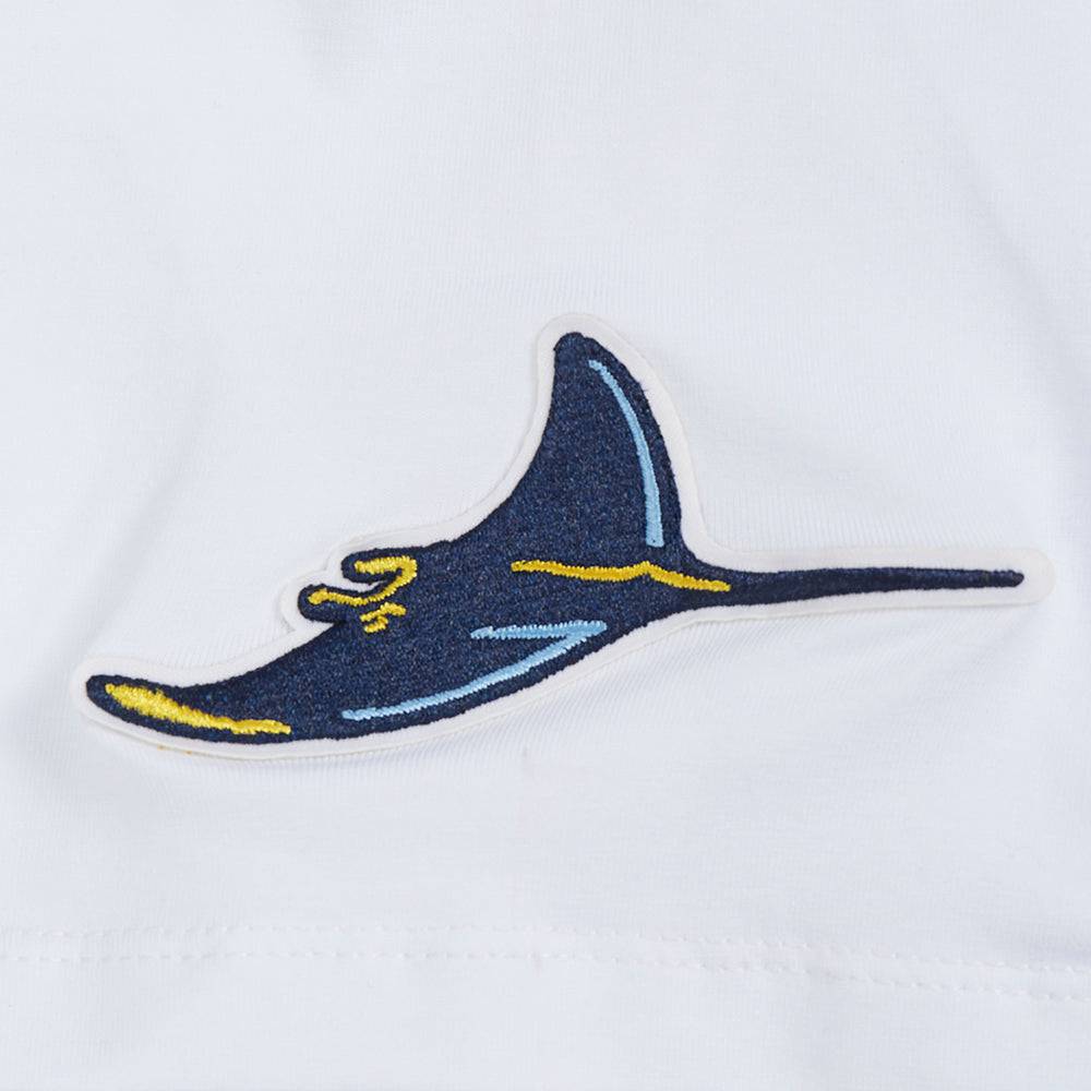 TOP MUJER MLB TAMPA BAY RAYS CLASSIC DE MANGA CORTA, JERSEY SIMPLE Y CORTE AJUSTADO (BLANCO)