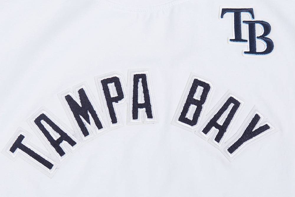 TOP MUJER MLB TAMPA BAY RAYS CLASSIC DE MANGA CORTA, JERSEY SIMPLE Y CORTE AJUSTADO (BLANCO)