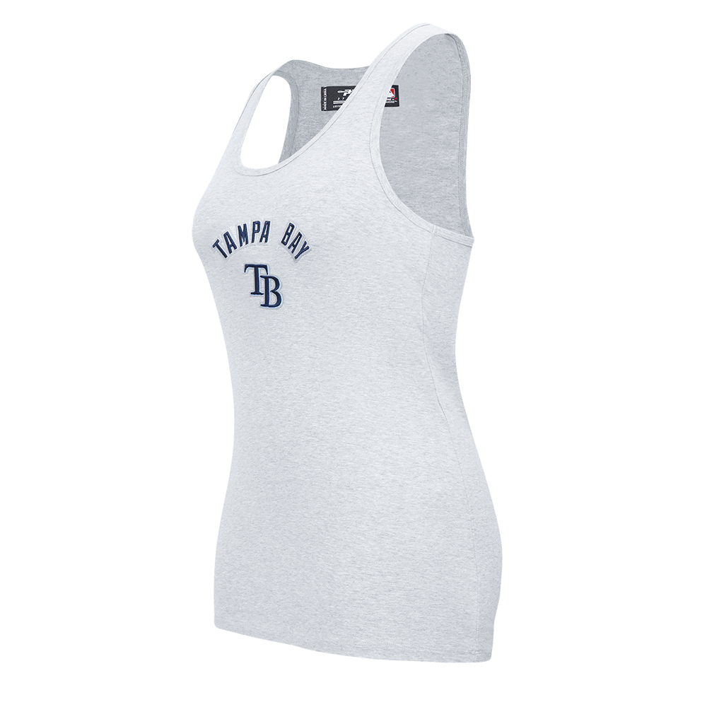 CAMISETA DEPORTIVA CLÁSICA PARA MUJER MLB TAMPA BAY RAYS DE CORTE HOLGADO Y ESPALDA DE ATLETA (GRIS MELANGE)