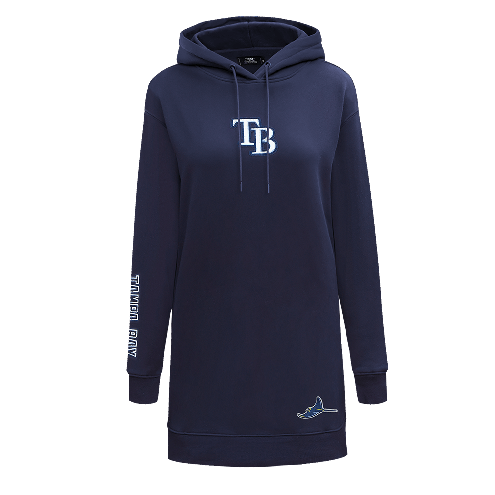 VESTIDO SUDADERA CON CAPUCHA DE POLAR CLÁSICO PARA MUJER MLB TAMPA BAY RAYS (AZUL MARINO NOCHE)