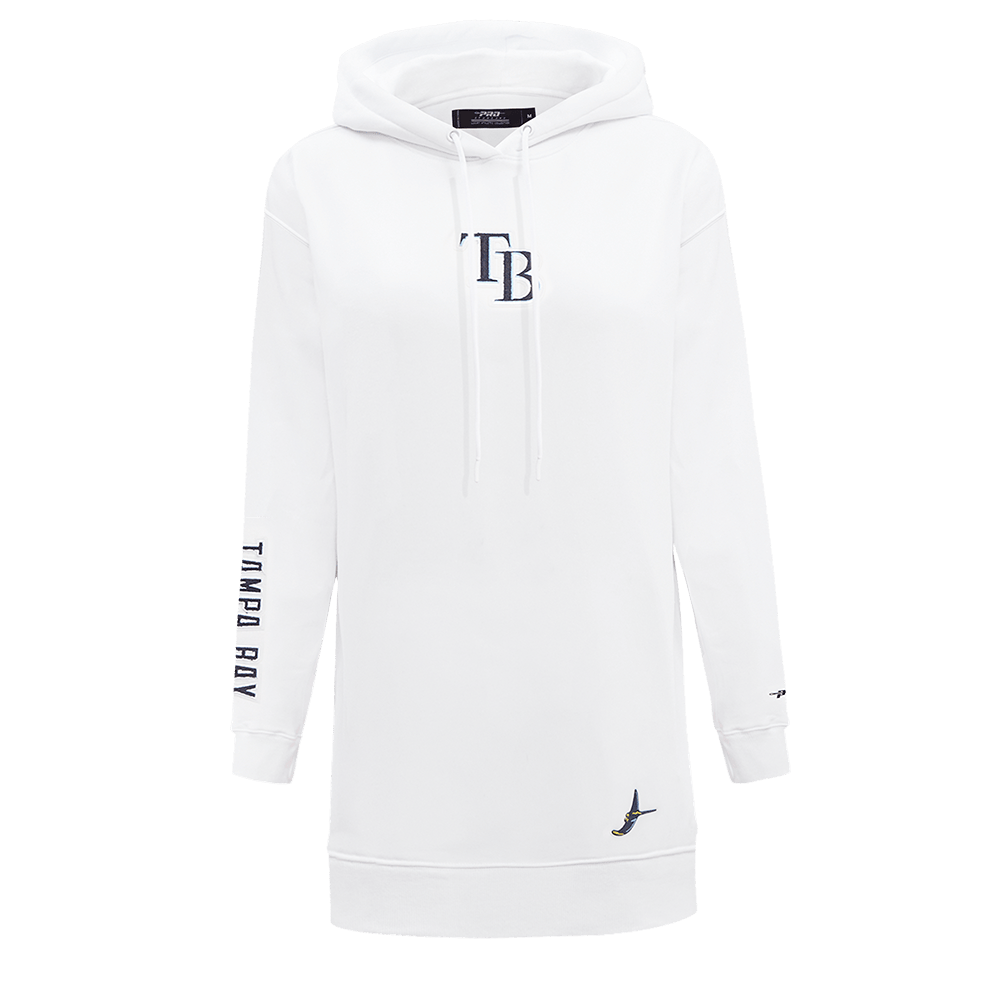 MLB TAMPA BAY RAYS CLASSIC WOMEN'S FLEECE HOODIE DRESS (WHITE)