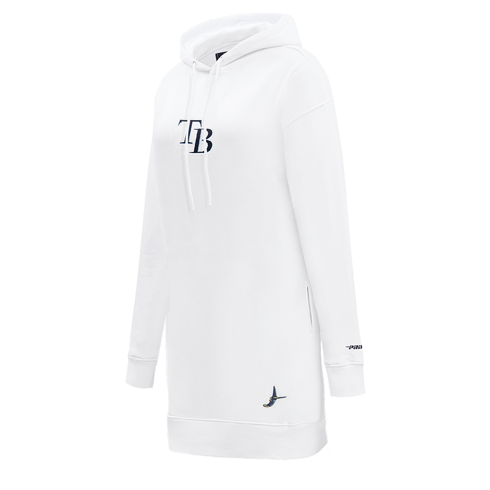 MLB TAMPA BAY RAYS CLASSIC WOMEN'S FLEECE HOODIE DRESS (WHITE)
