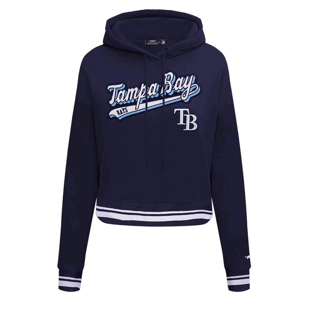 MLB TAMPA BAY RAYS SCRIPT TAIL WOMEN'S RIB FLEECE CROPPED PULLOVER HOODIE (MIDNIGHT NAVY)