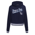 MLB TAMPA BAY RAYS SCRIPT TAIL WOMEN'S RIB FLEECE CROPPED PULLOVER HOODIE (MIDNIGHT NAVY)