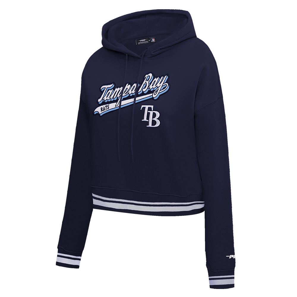 MLB TAMPA BAY RAYS SCRIPT TAIL WOMEN'S RIB FLEECE CROPPED PULLOVER HOODIE (MIDNIGHT NAVY)