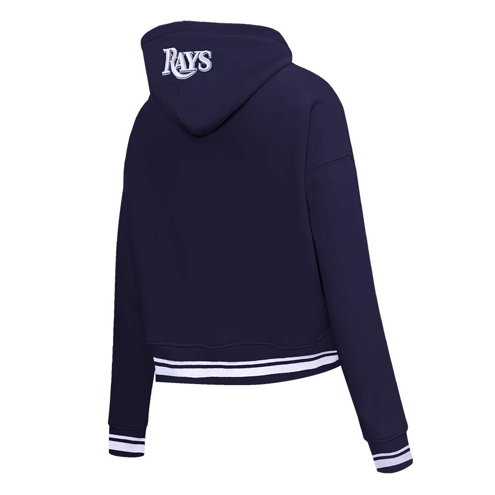 MLB TAMPA BAY RAYS SCRIPT TAIL WOMEN'S RIB FLEECE CROPPED PULLOVER HOODIE (MIDNIGHT NAVY)