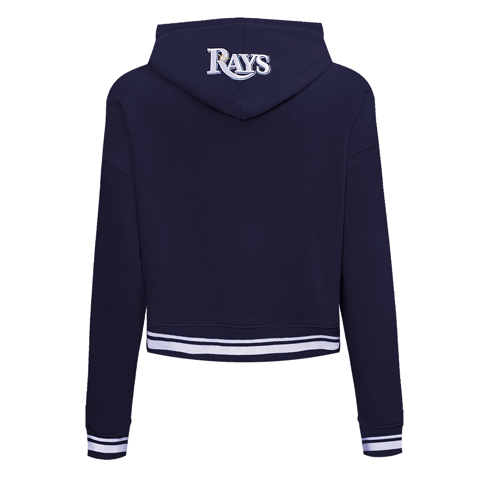 MLB TAMPA BAY RAYS SCRIPT TAIL WOMEN'S RIB FLEECE CROPPED PULLOVER HOODIE (MIDNIGHT NAVY)