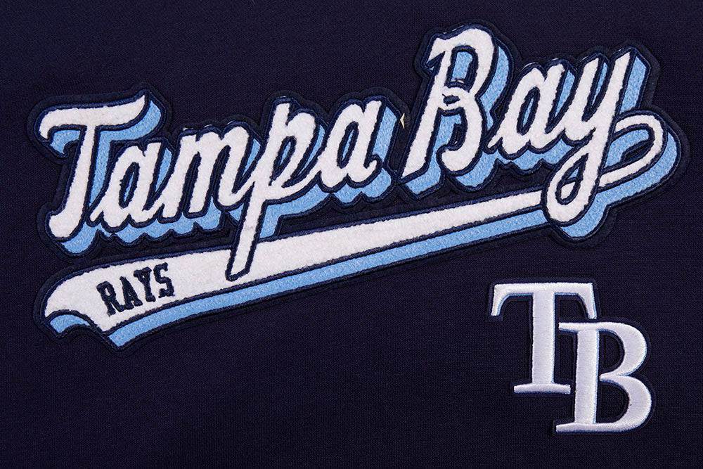 MLB TAMPA BAY RAYS SCRIPT TAIL WOMEN'S RIB FLEECE CROPPED PULLOVER HOODIE (MIDNIGHT NAVY)