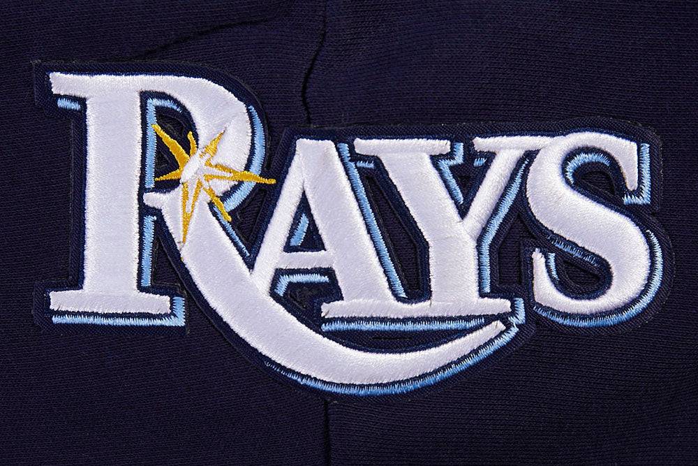 MLB TAMPA BAY RAYS SCRIPT TAIL WOMEN'S RIB FLEECE CROPPED PULLOVER HOODIE (MIDNIGHT NAVY)