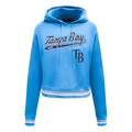 MLB TAMPA BAY RAYS SCRIPT TAIL WOMEN'S RIB FLEECE CROPPED PULLOVER HOODIE (UNIVERSITY BLUE)