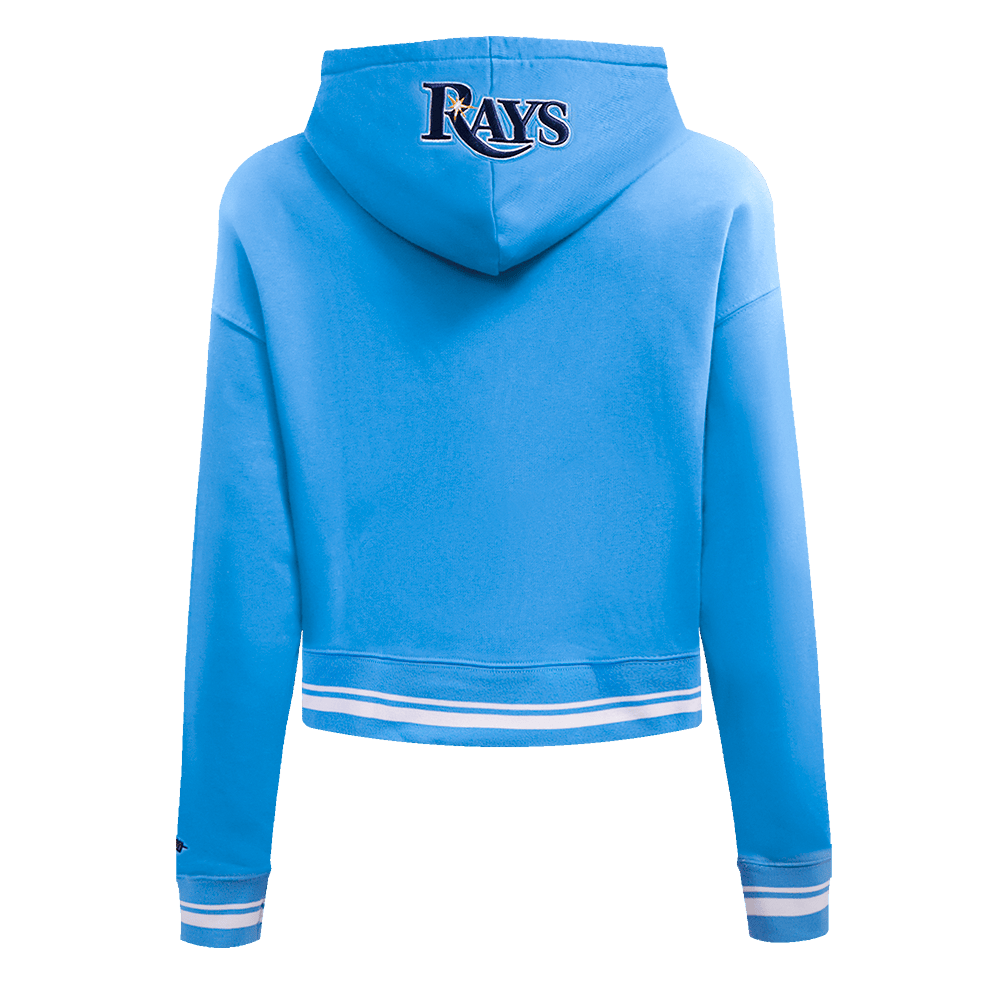 MLB TAMPA BAY RAYS SCRIPT TAIL WOMEN'S RIB FLEECE CROPPED PULLOVER HOODIE (UNIVERSITY BLUE)