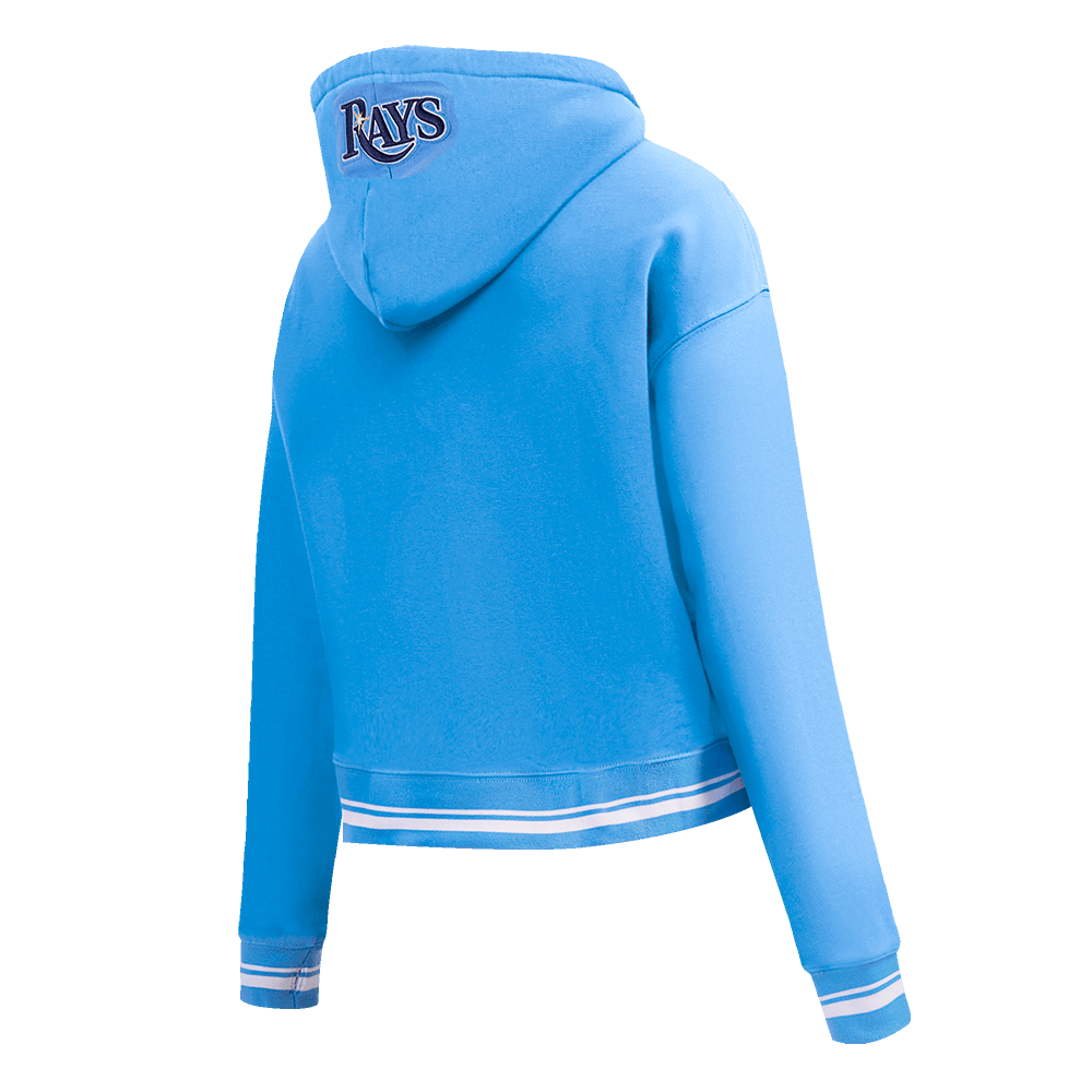 MLB TAMPA BAY RAYS SCRIPT TAIL WOMEN'S RIB FLEECE CROPPED PULLOVER HOODIE (UNIVERSITY BLUE)