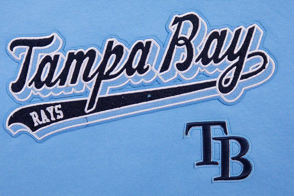 MLB TAMPA BAY RAYS SCRIPT TAIL WOMEN'S RIB FLEECE CROPPED PULLOVER HOODIE (UNIVERSITY BLUE)
