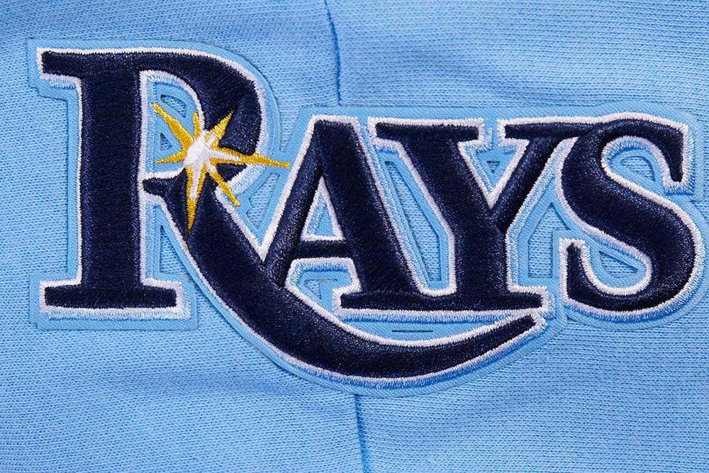 MLB TAMPA BAY RAYS SCRIPT TAIL WOMEN'S RIB FLEECE CROPPED PULLOVER HOODIE (UNIVERSITY BLUE)