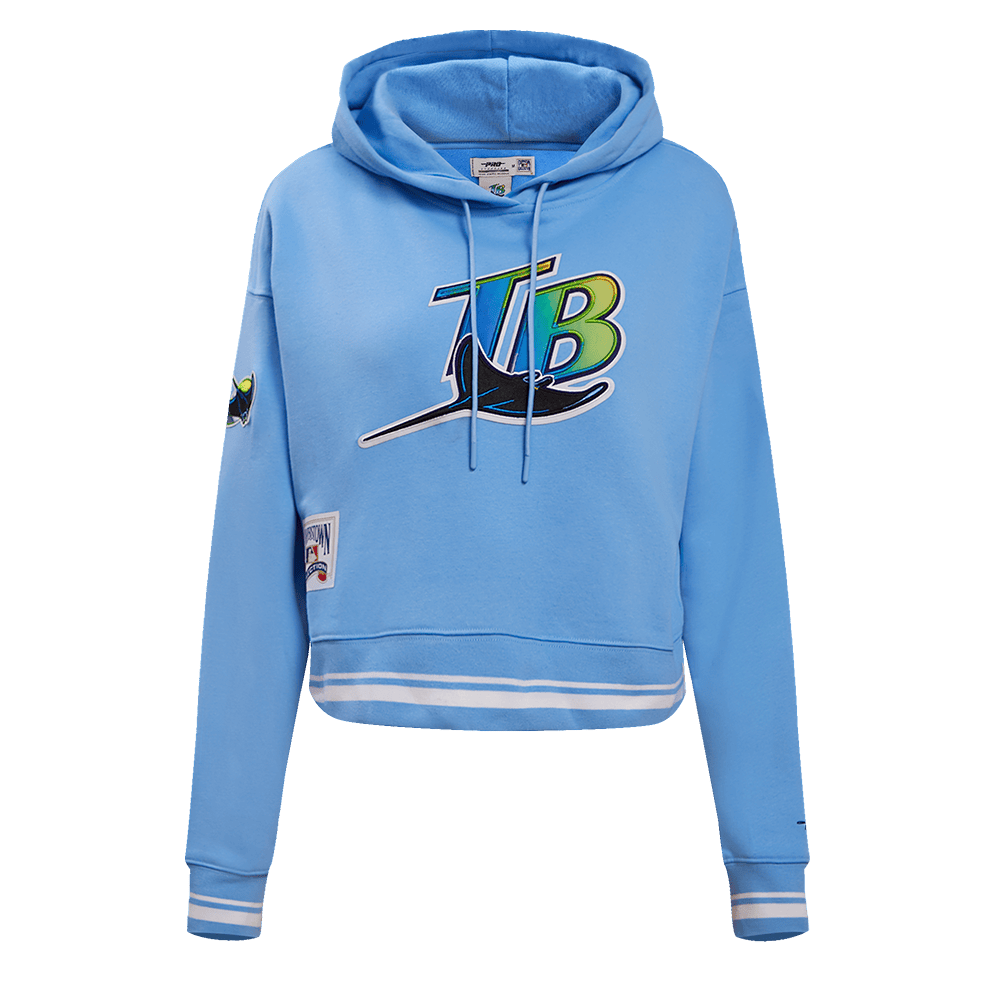 MLB TAMPA BAY RAYS RETRO CLASSIC WOMEN'S RIB CROPPED PULLOVER HOODIE (UNIVERSITY BLUE)