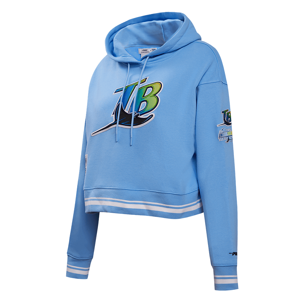 MLB TAMPA BAY RAYS RETRO CLASSIC WOMEN'S RIB CROPPED PULLOVER HOODIE (UNIVERSITY BLUE)