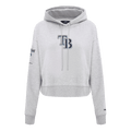 MLB TAMPA BAY RAYS CLASSIC WOMEN'S FLEECE CROPPED PULLOVER HOODIE (HEATHER GREY)