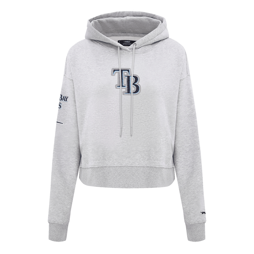 MLB TAMPA BAY RAYS CLASSIC WOMEN'S FLEECE CROPPED PULLOVER HOODIE (HEATHER GREY)