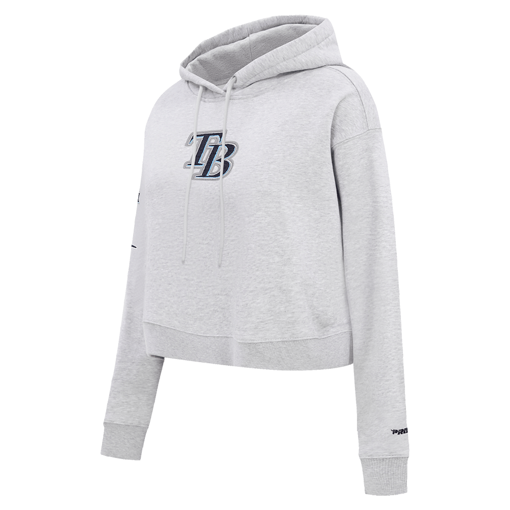 MLB TAMPA BAY RAYS CLASSIC WOMEN'S FLEECE CROPPED PULLOVER HOODIE (HEATHER GREY)